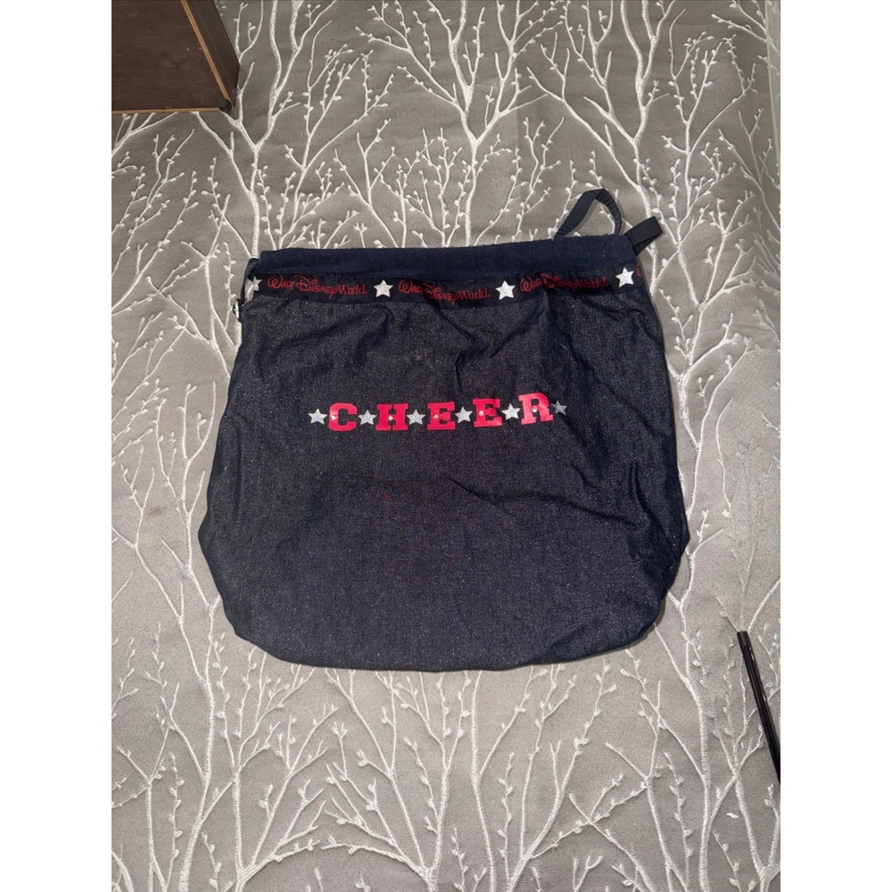 Walt‎ Disney World Cheer Denim Drawstring Backpack Blue Pink Stars Rhinestone